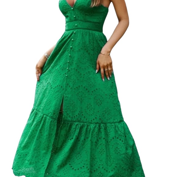 Simplee Women's Dress Green Sz M Crochet Sundress Boho Fairy VTG #113 - Picture 3 of 17